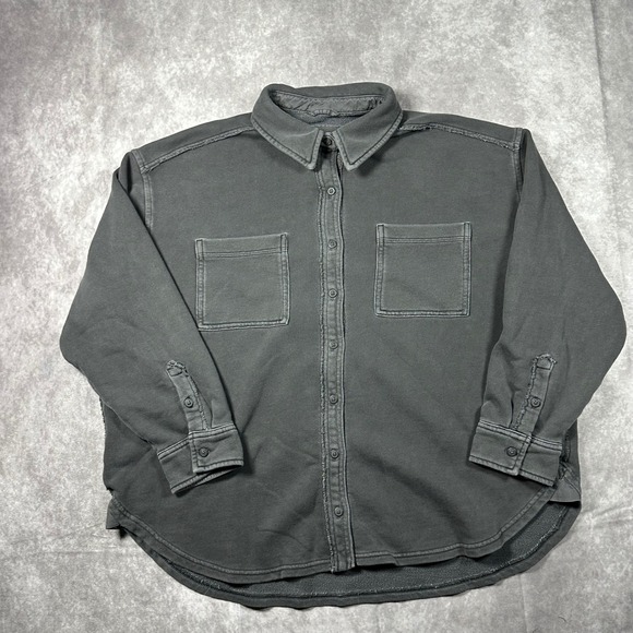 aerie Jackets & Blazers - Aerie Womens Gray Oversized Fleece Shacket Shirt Jacket S Button Down Cabincore